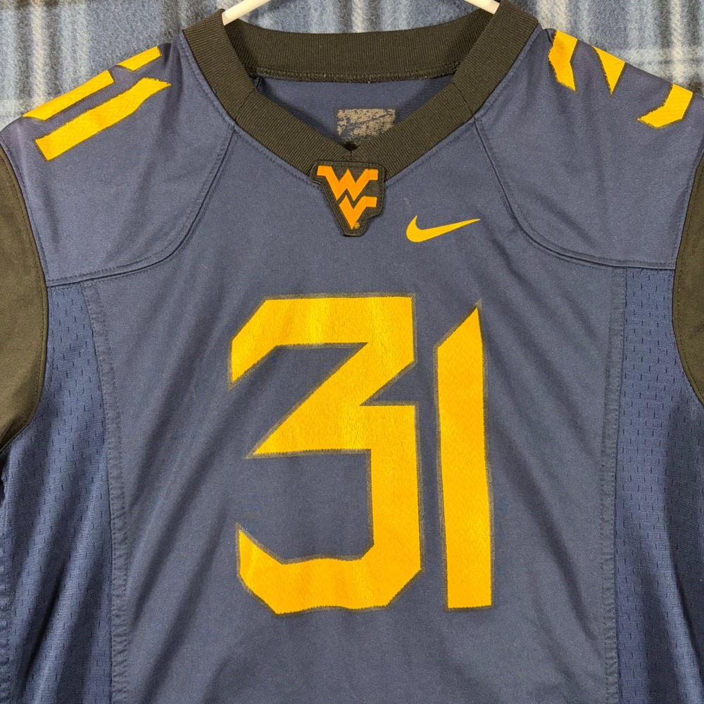 Nike West Virginia Mountaineers Youth Jersey Navy Blue Gold #31 Medium - Picture 2 of 7